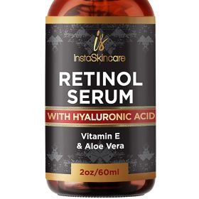 DOUBLE SIZED 2 Oz Retinol Serum for Face with Hyaluronic Acid Vitamin E and A Aloe Vera Anti Aging Serum Pore Tightener Fade Dark Spots Clinical