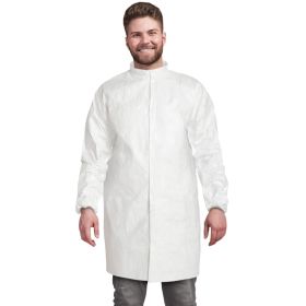 Disposable Lab Coat, Medium. Pack of 10 White Disposable Lab Coats for Adults. 60 GSM Microporous Disposable Coats Medical PPE with Elastic Wrist