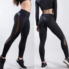 Women Skinny Leggings Black Yoga Sport Pants Pu Leather Patchwork Lady Jogging Pants Push Up Workout Sport Yoga Leggings Female (size: M)